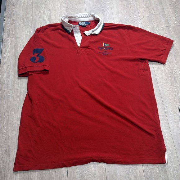 Vintage 90's Polo Ralph Lauren Rugby Shirt Yacht Club #3 Embroidered Mens XL Red - Picture 4 of 7